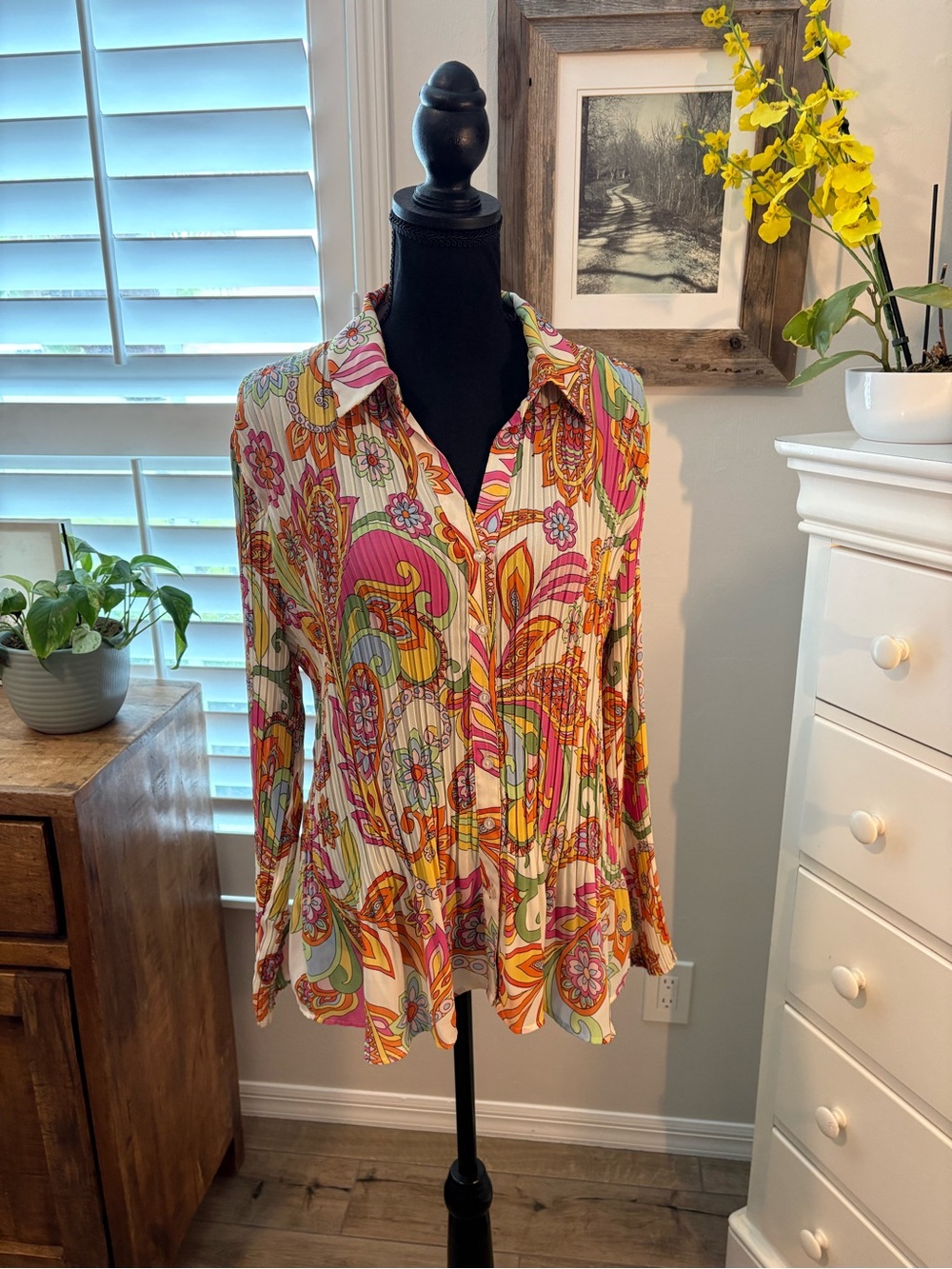 Ninety Clothing Co. Colorful Paisley Blouse, XL